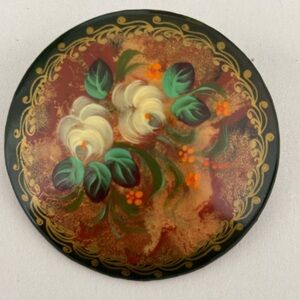 Vintage Eastern European Hand Painted Lacquer Wood Brooch Purchased 1997 SKU 8